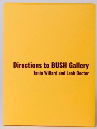 The cover of the book Directions to Bush Gallery is goldenrod-yellow with bold lettering in dark purple (nearly black).