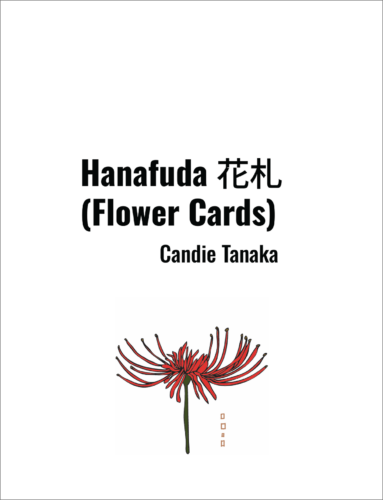 Book cover Hanfuda (Flower Cards) Candie Tanaka. Red flower illustration on bottom of page.